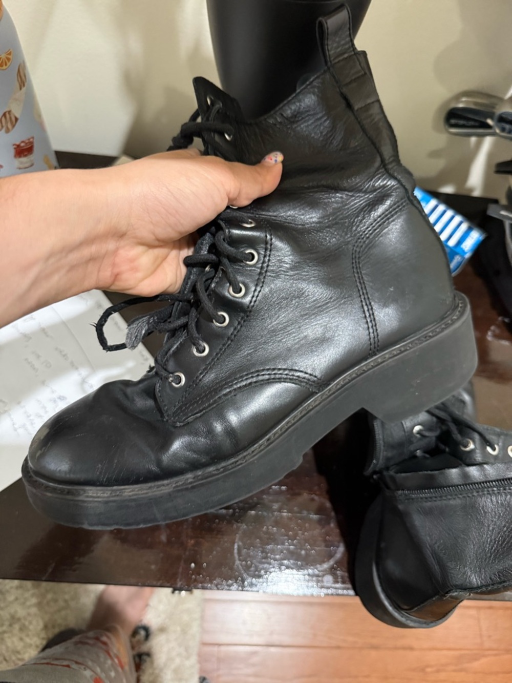 Women’s Steve Madden Black Leather Lace-Up Tornado Platform Boots, size 10